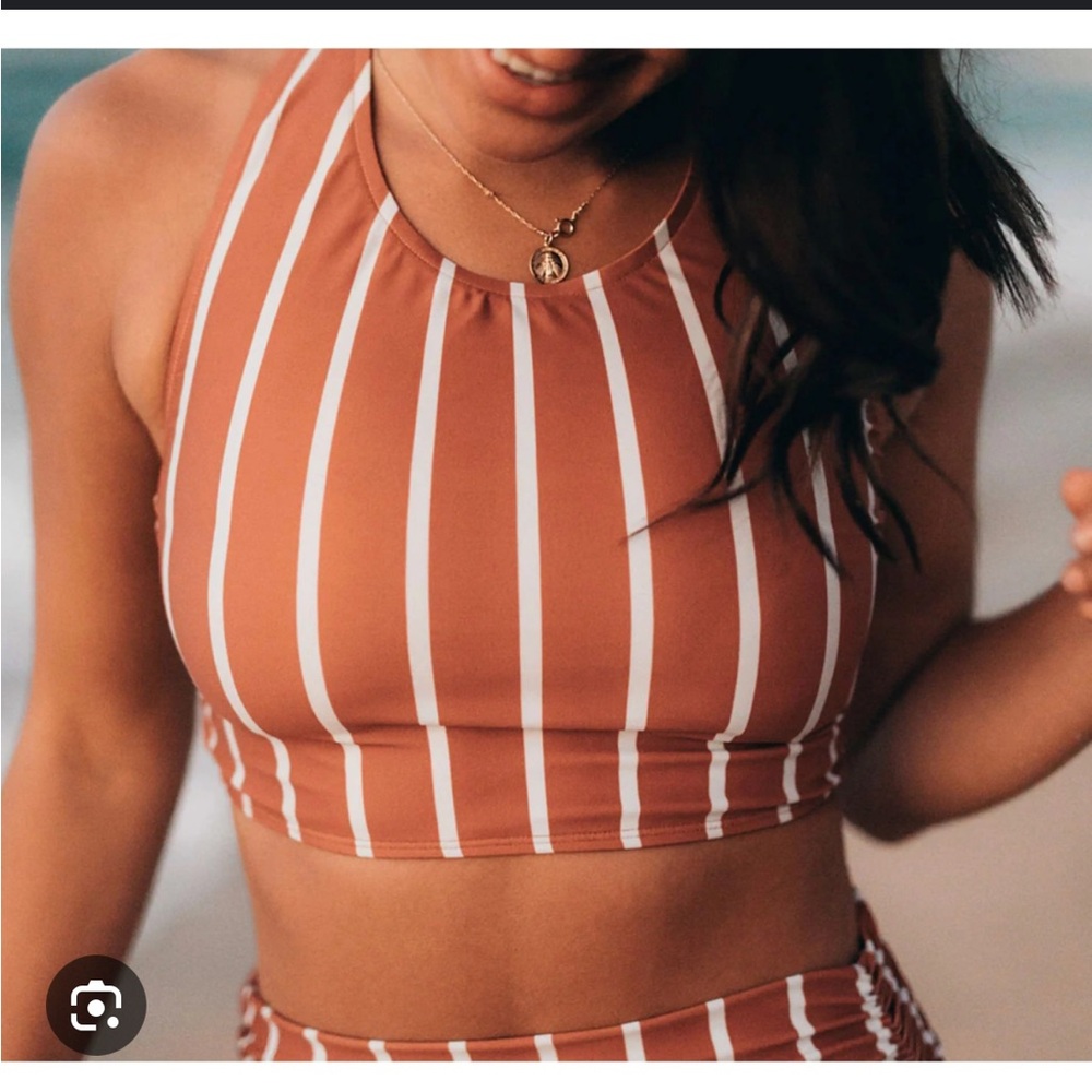 Albion fit orange and White Striped Bikini top